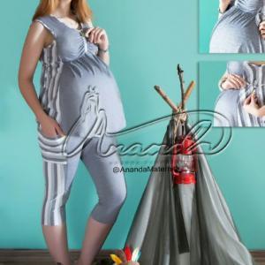 تاپ شلوارک بارداری و شیردهی ملانژ خانگی